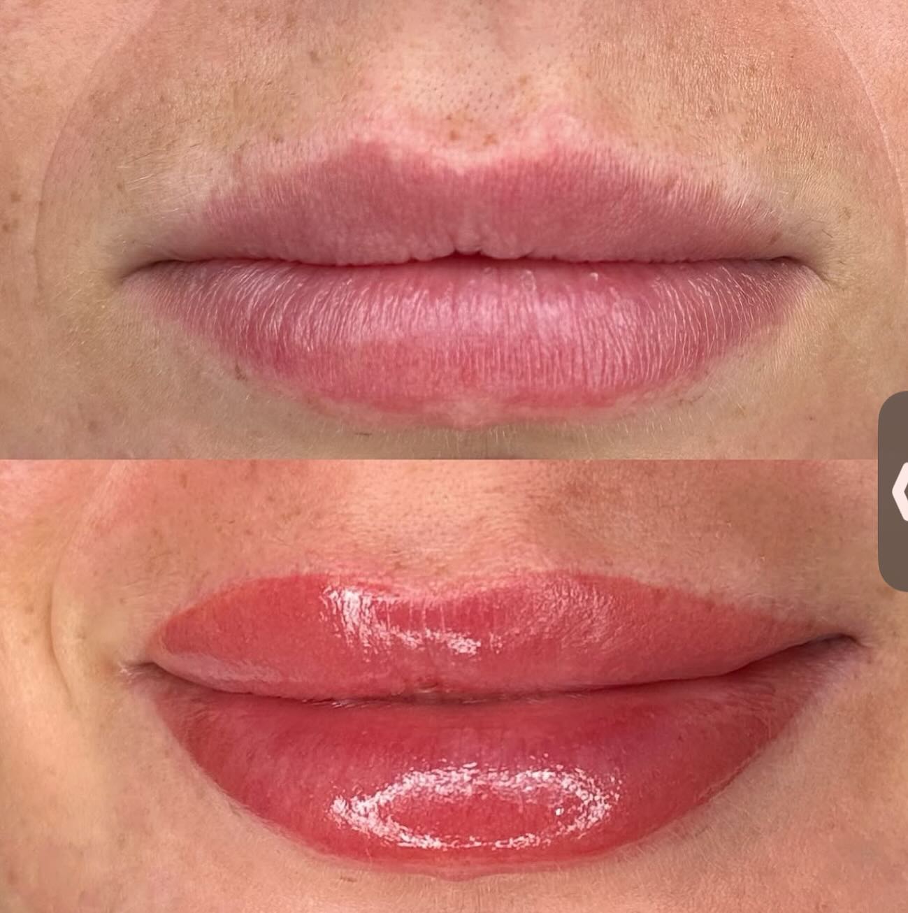 Før og etter PMU lepper hos The Lash Studio